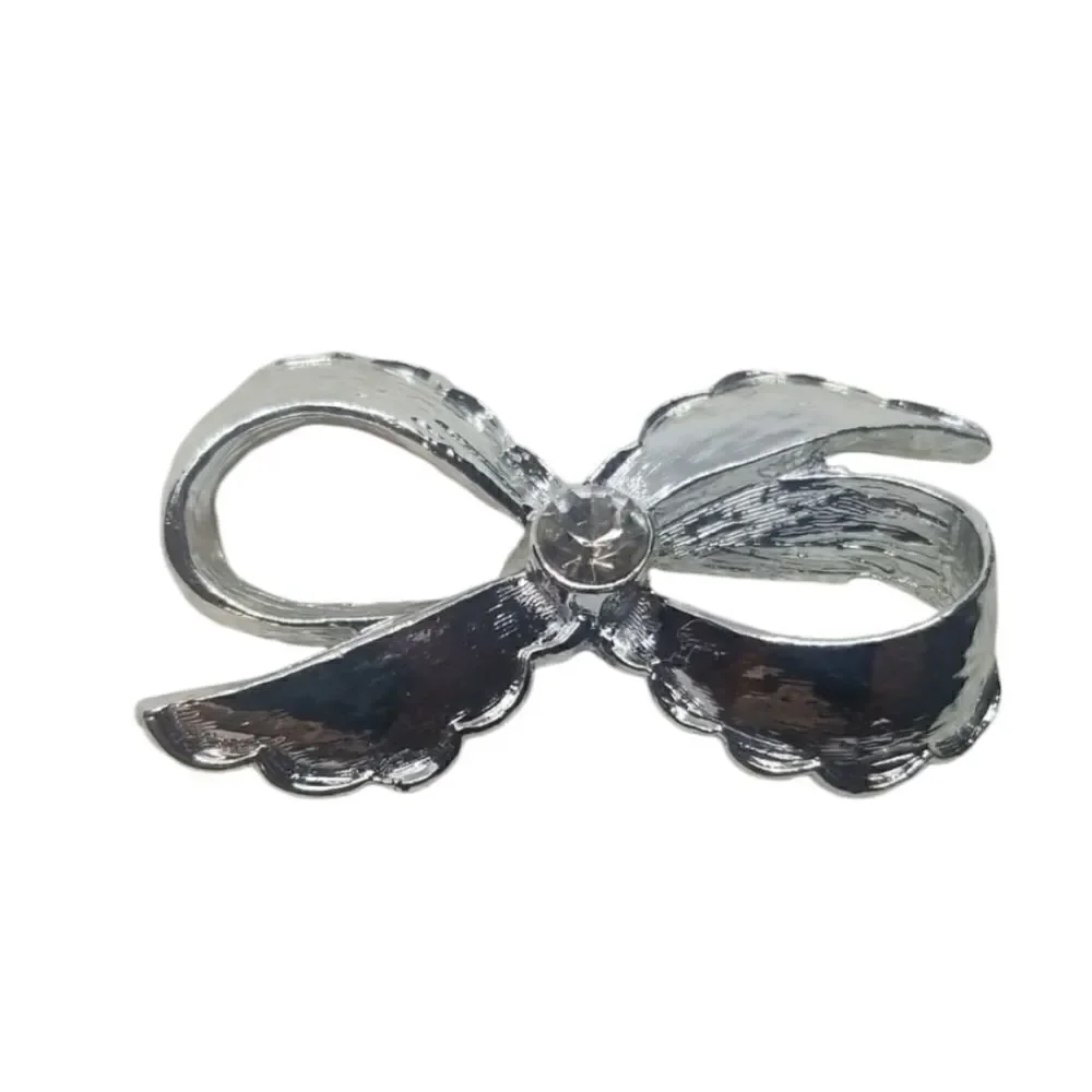 Gerry's Pin Brooch Silver Bow Swirl Crystals Vintage